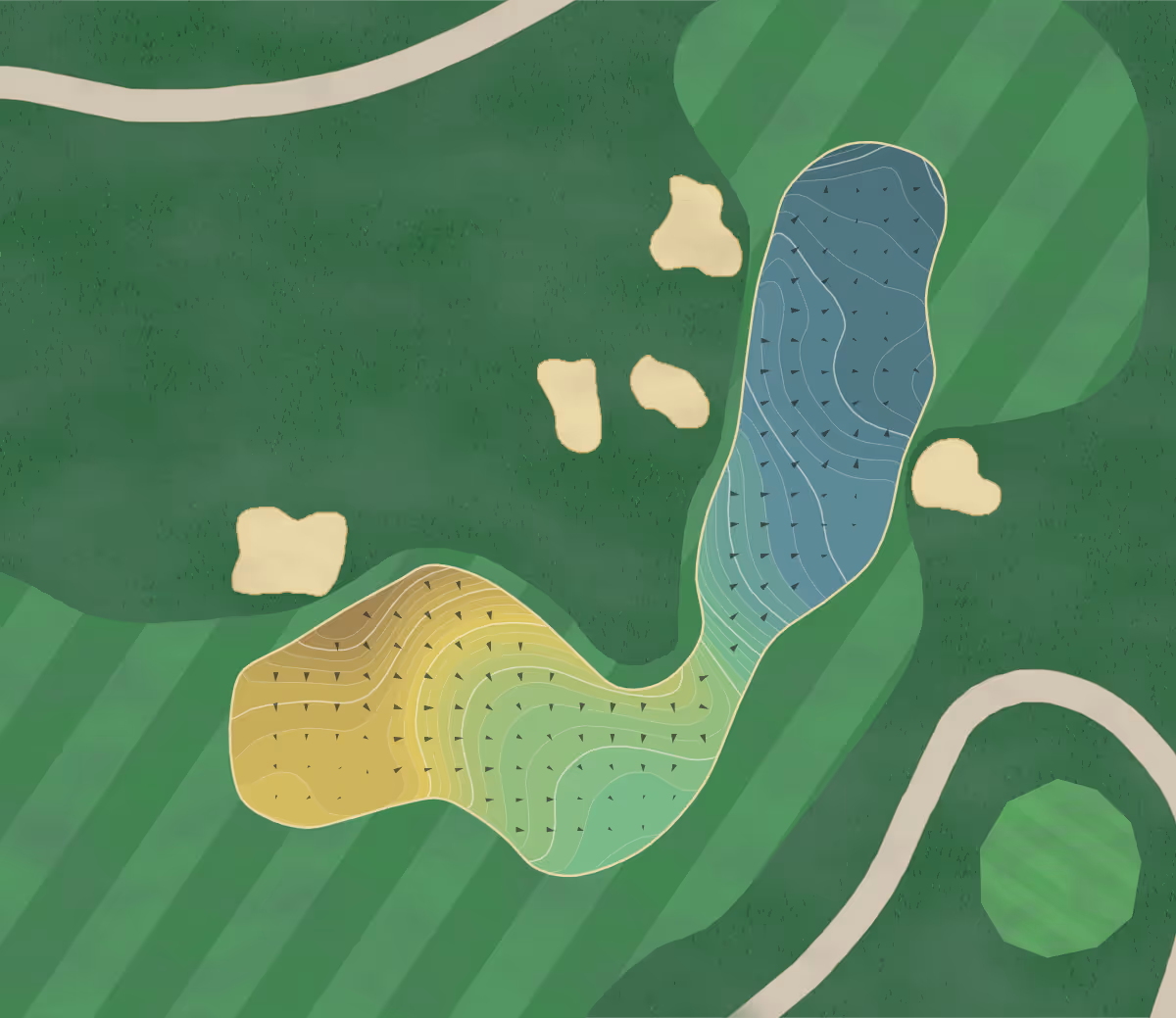 Green contour map of Outlaw in Scottsdale, Arizona — 314 elevation contours at a 3-inch interval with fall-line arrows, traced from 1-meter lidar