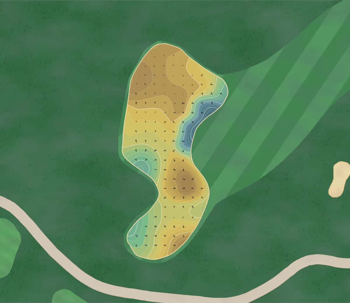 Green contour map of Renegade in Scottsdale, Arizona — 514 elevation contours at a 3-inch interval with fall-line arrows, traced from 1-meter lidar