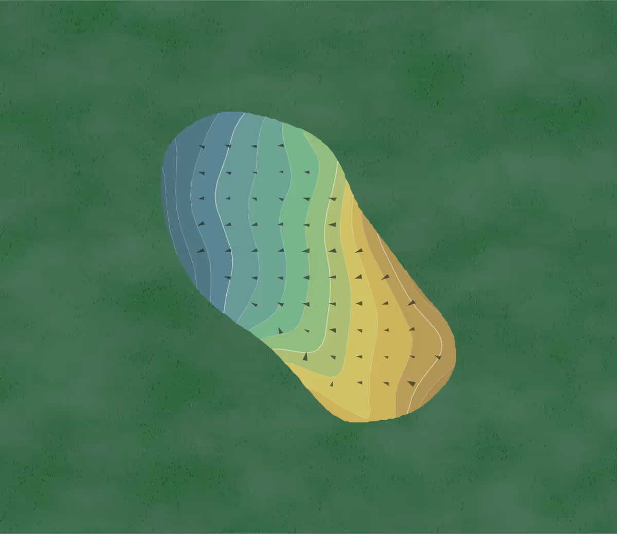Green contour map of Desert Princess in Cathedral City, California — 13 elevation contours at a 3-inch interval with fall-line arrows, traced from 1-meter lidar