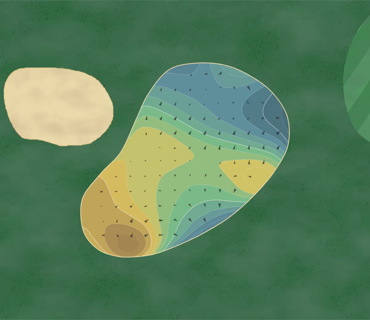 Green contour map of Desert Trails in Sun City West, Arizona — 186 elevation contours at a 3-inch interval with fall-line arrows, traced from 1-meter lidar