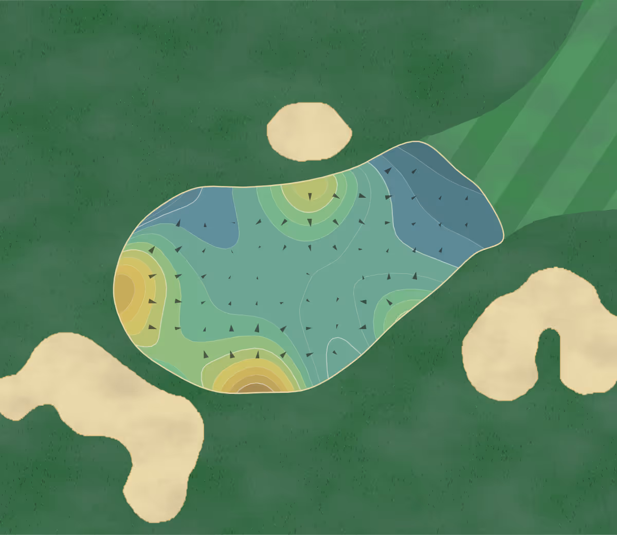 Green contour map of Desert Willow in Palm Desert, California — 201 elevation contours at a 3-inch interval with fall-line arrows, traced from 1-meter lidar