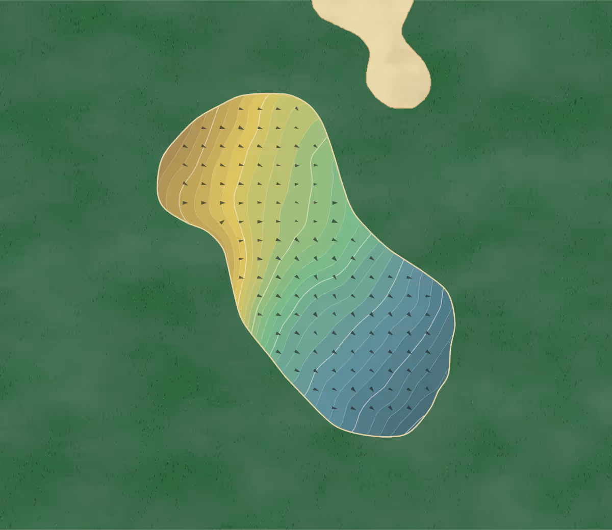 Green contour map of Devil's Ridge in Oxford, Michigan — 220 elevation contours at a 3-inch interval with fall-line arrows, traced from 1-meter lidar