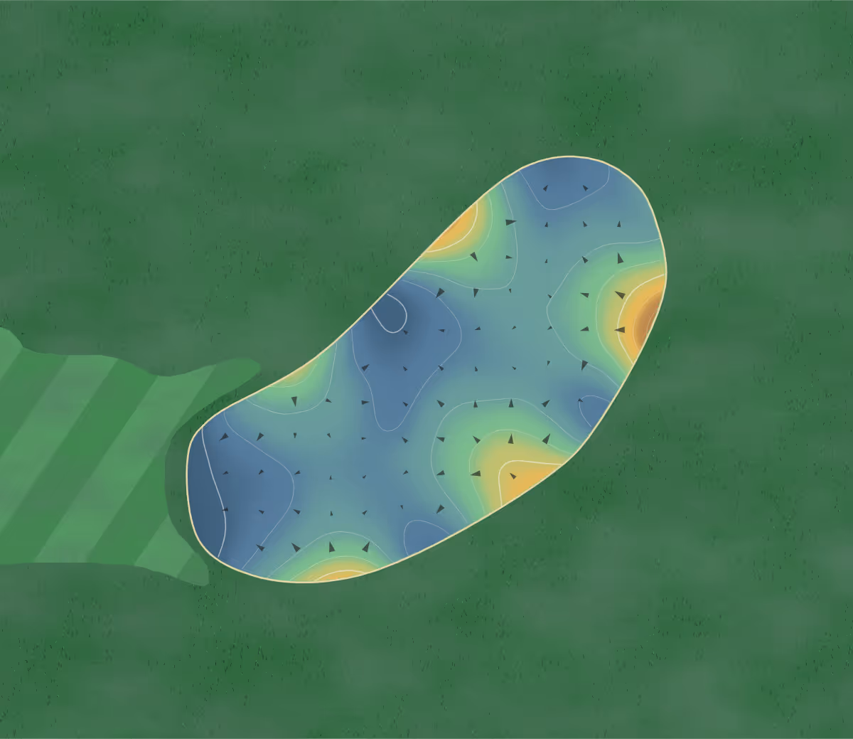 Green contour map of Devils Ridge in Holly Springs, North Carolina: 206 elevation contours at a 3-inch interval with fall-line arrows, traced from 1-meter lidar