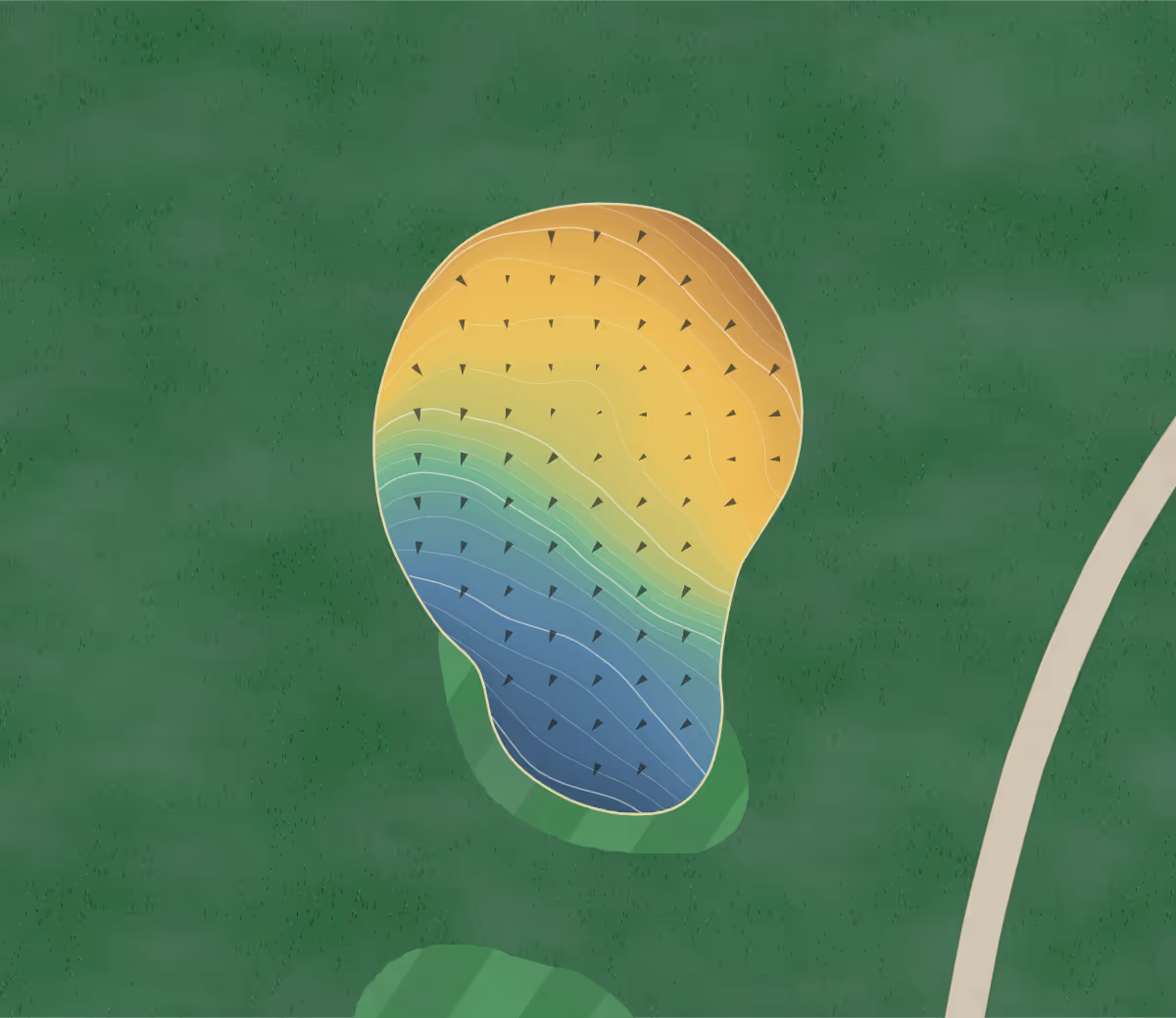 Green contour map of Devou Golf & Event in Covington, Kentucky — 245 elevation contours at a 3-inch interval with fall-line arrows, traced from 1-meter lidar