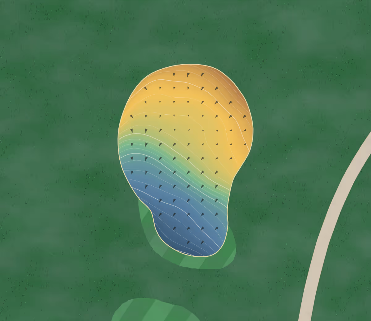Green contour map of Devou Park in Covington, Kentucky: 247 elevation contours at a 3-inch interval with fall-line arrows, traced from 1-meter lidar