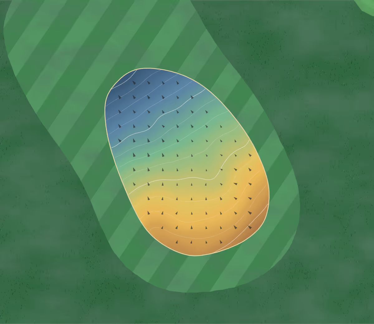 Green contour map of Diamond Trail in Parkersburg, Iowa: 59 elevation contours at a 3-inch interval with fall-line arrows, traced from 1-meter lidar