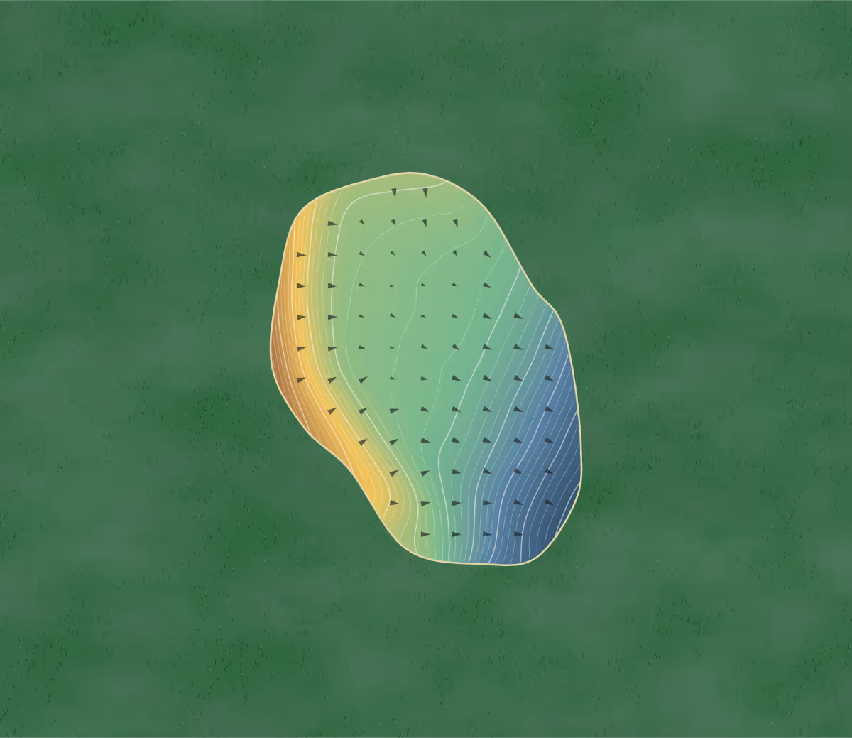 Green contour map of Dinas Powys in Dinas Powys, Wales: 250 elevation contours at a 8-centimeter interval with fall-line arrows, traced from 1-meter lidar