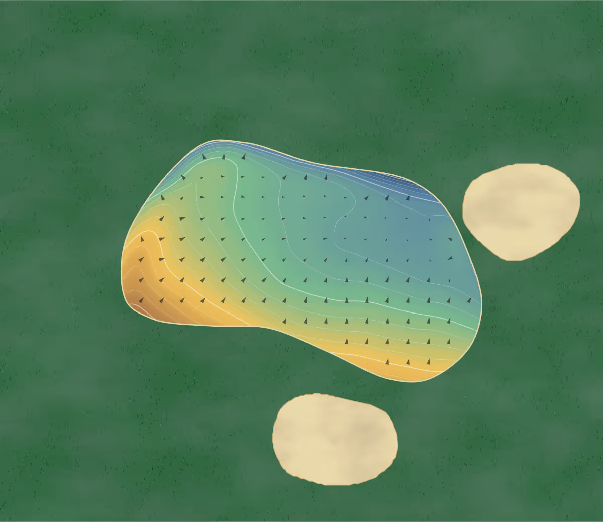 Green contour map of Disley in Disley, England — 118 elevation contours at a 8-centimeter interval with fall-line arrows, traced from 1-meter lidar