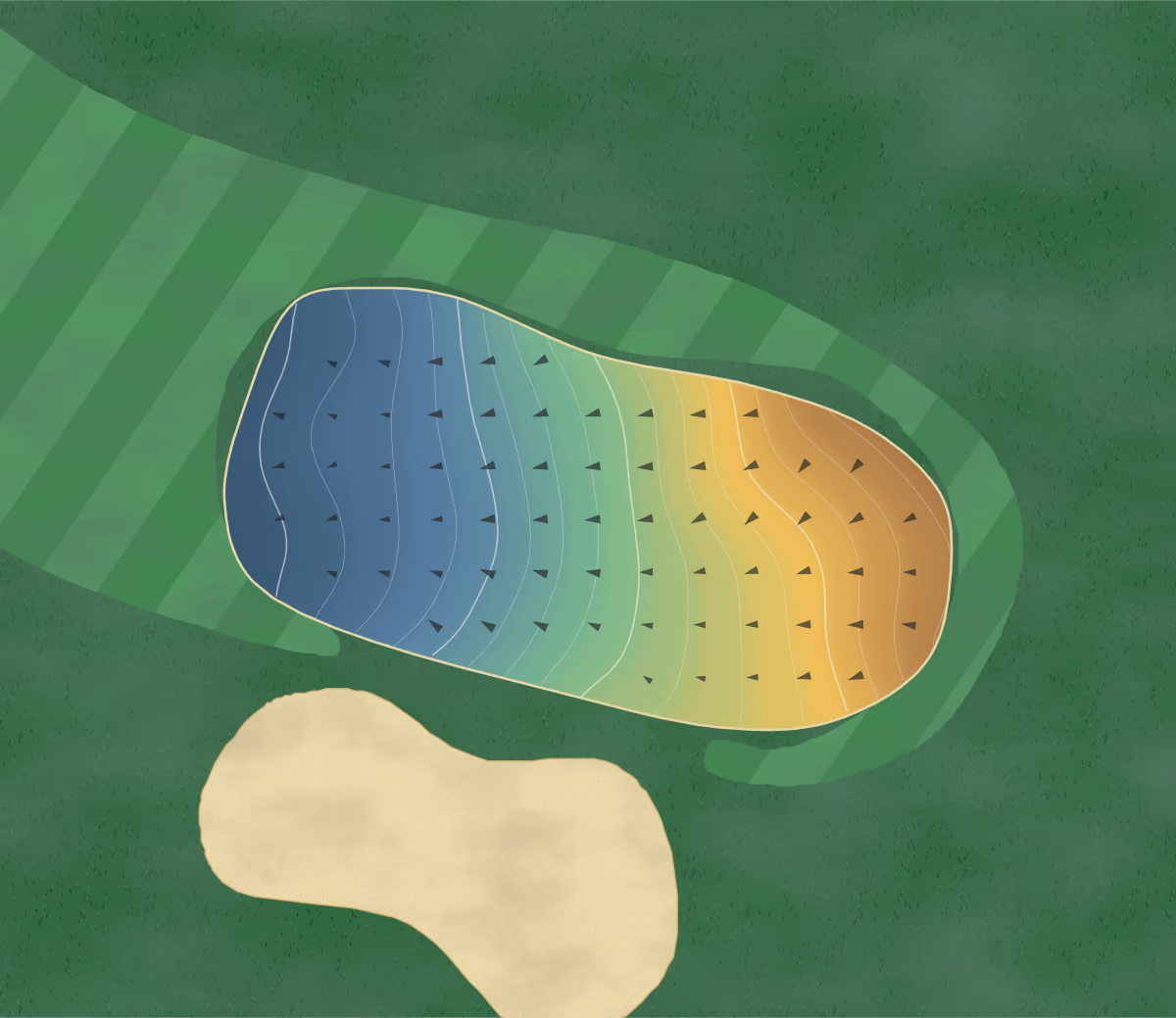 Green contour map of Dobson Ranch in Mesa, Arizona: 205 elevation contours at a 3-inch interval with fall-line arrows, traced from 1-meter lidar