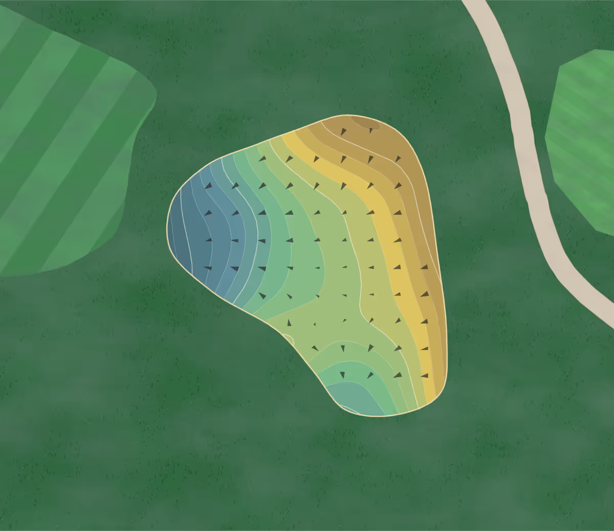 Green contour map of Dogwood GC in Austell, Georgia — 180 elevation contours at a 3-inch interval with fall-line arrows, traced from 1-meter lidar