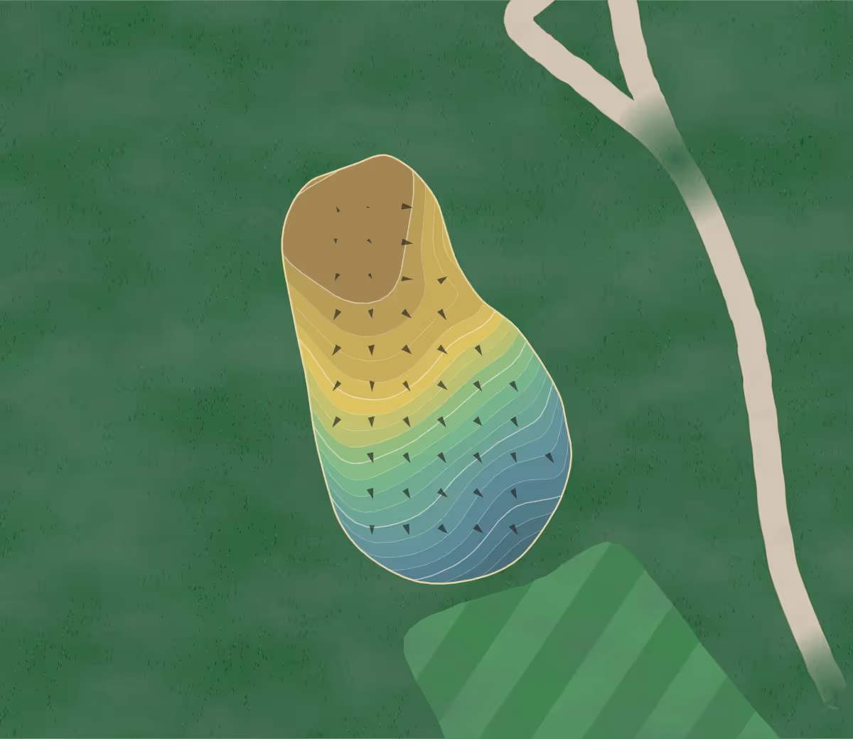 Green contour map of Dogwood Valley Golf Course in Forest City, North Carolina — 125 elevation contours at a 3-inch interval with fall-line arrows, traced from 1-meter lidar