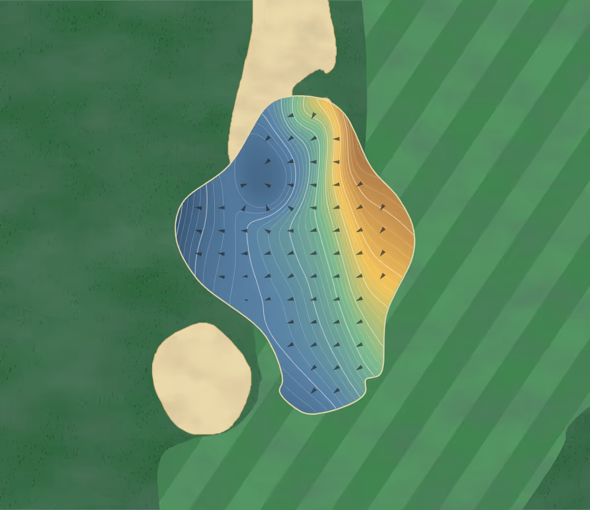 Green contour map of Don Veller Seminole in Tallahassee, Florida: 269 elevation contours at a 3-inch interval with fall-line arrows, traced from 1-meter lidar