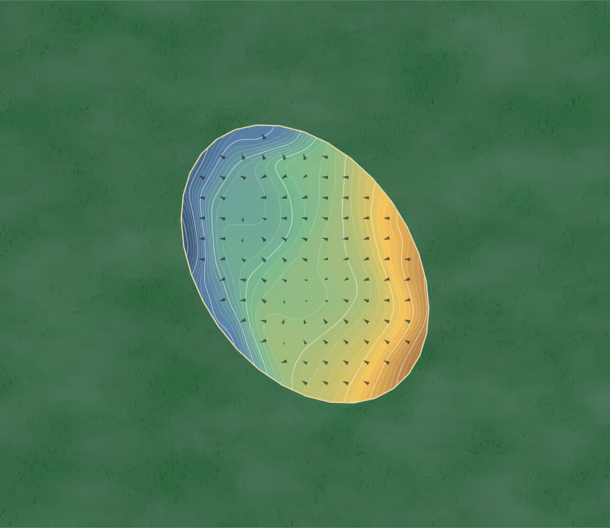 Green contour map of Doon Valley Golf Club in Patna, United Kingdom: 15 elevation contours at a 8-centimeter interval with fall-line arrows, traced from 1-meter lidar