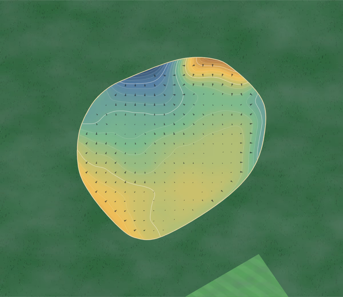 Green contour map of Doonbeg in Kilrush, Ireland: 206 elevation contours at a 8-centimeter interval with fall-line arrows, traced from 1-meter lidar