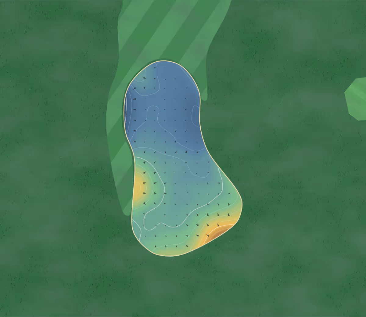 Green contour map of Douglas GC in Douglas, Ireland: 88 elevation contours at a 8-centimeter interval with fall-line arrows, traced from 1-meter lidar