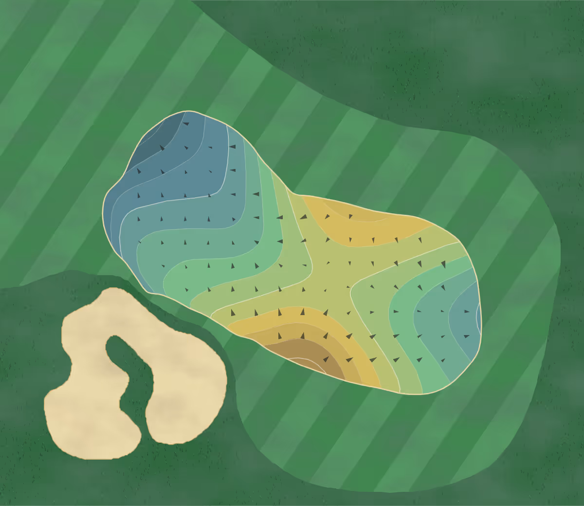 Green contour map of Dove Valley Ranch in Cave Creek, Arizona — 220 elevation contours at a 3-inch interval with fall-line arrows, traced from 1-meter lidar