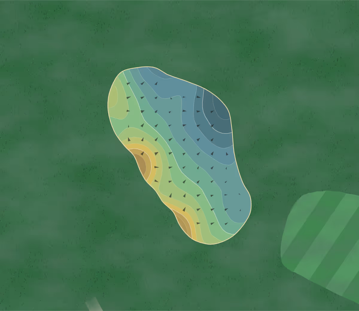 Green contour map of Downing Farms in Michigan, United States — 199 elevation contours at a 3-inch interval with fall-line arrows, traced from 1-meter lidar
