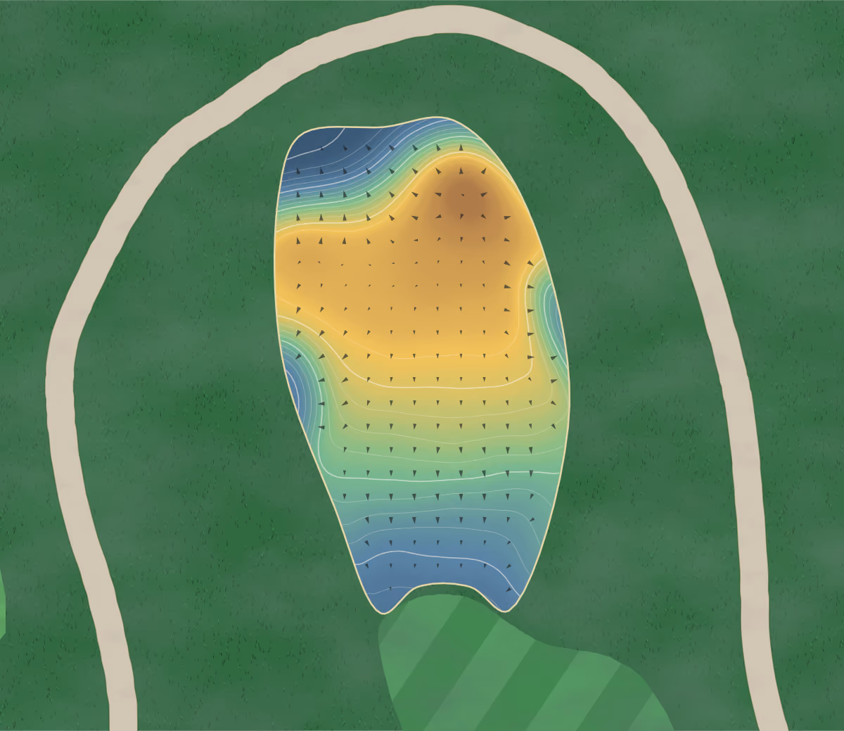 Green contour map of Downing in Harborcreek, Pennsylvania: 315 elevation contours at a 3-inch interval with fall-line arrows, traced from 1-meter lidar