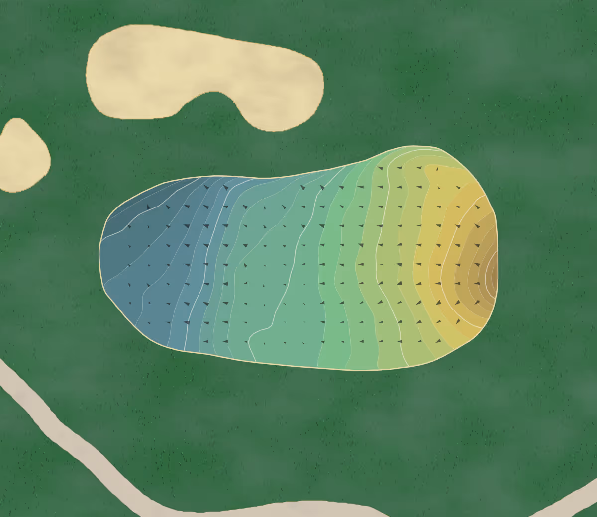 Green contour map of The Dream in West Branch, Michigan — 325 elevation contours at a 3-inch interval with fall-line arrows, traced from 1-meter lidar