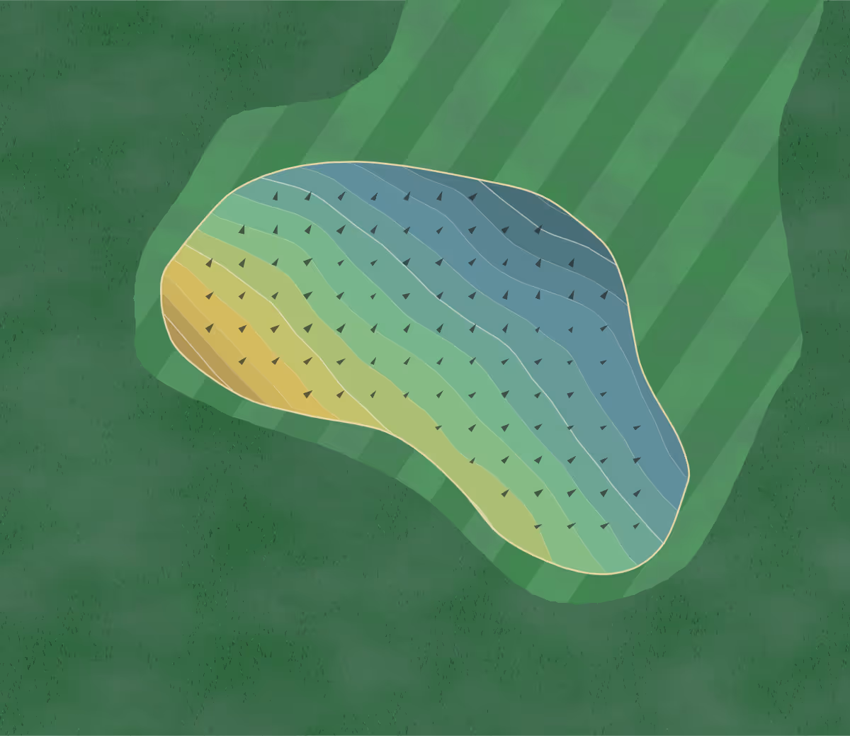 Green contour map of Dretzka Park in Milwaukee, Wisconsin — 224 elevation contours at a 3-inch interval with fall-line arrows, traced from 1-meter lidar