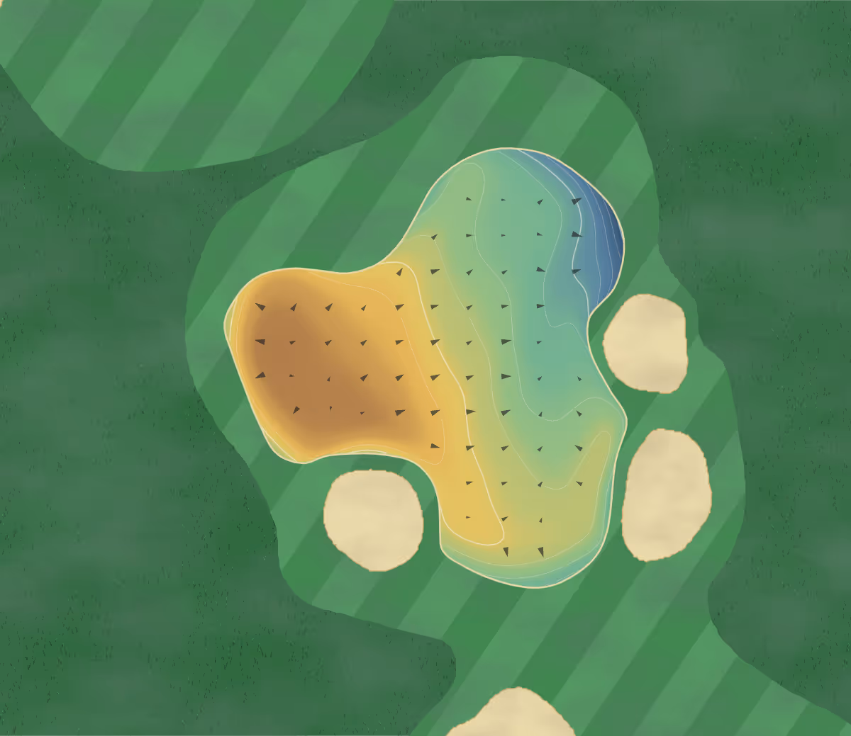 Green contour map of Dubbo in Dubbo, Australia — 208 elevation contours at a 8-centimeter interval with fall-line arrows, traced from 1-meter lidar