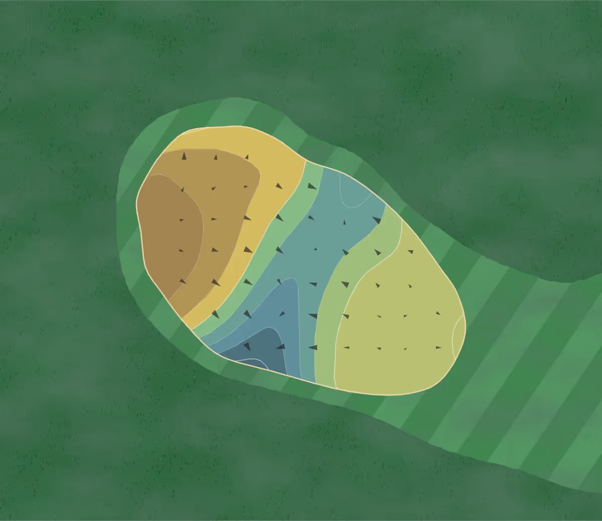 Green contour map of Dubsdread GC in Orlando, Florida — 148 elevation contours at a 3-inch interval with fall-line arrows, traced from 1-meter lidar