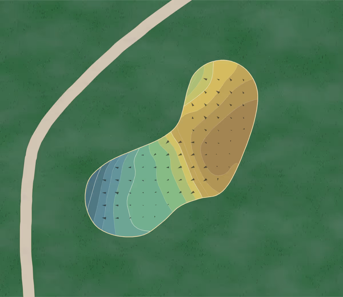 Green contour map of Duck Creek in Davenport, Iowa — 185 elevation contours at a 3-inch interval with fall-line arrows, traced from 1-meter lidar