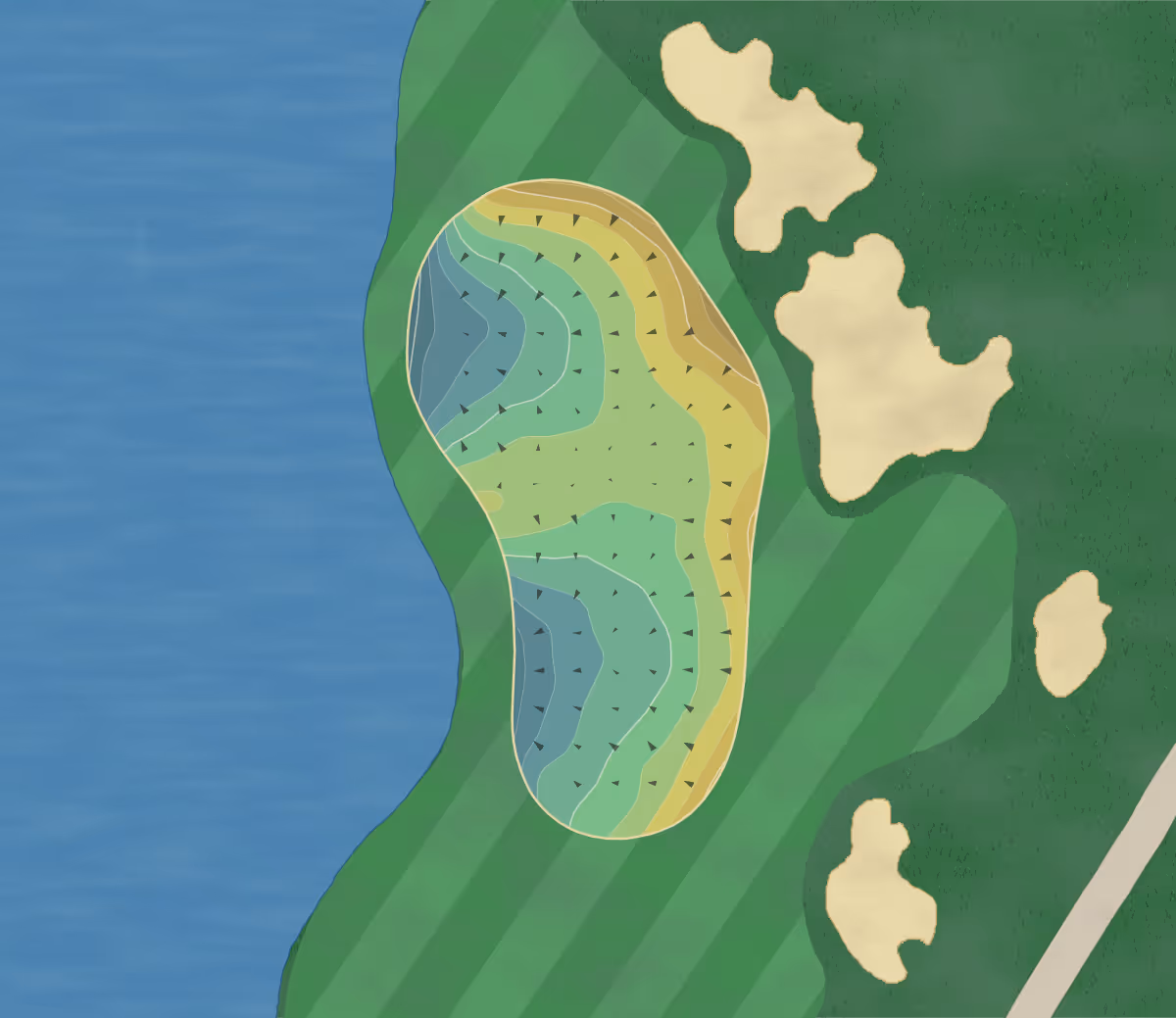Green contour map of Due Process in Colts Neck, New Jersey — 208 elevation contours at a 3-inch interval with fall-line arrows, traced from 1-meter lidar