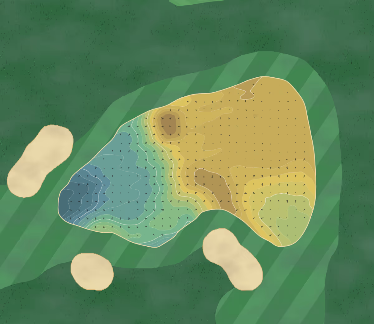 Green contour map of Duff House in Banff, Scotland — 252 elevation contours at a 8-centimeter interval with fall-line arrows, traced from 1-meter lidar