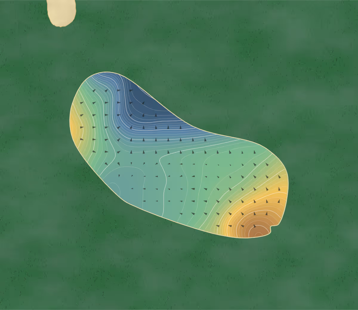 Green contour map of Dummer in Dummer, England: 285 elevation contours at a 8-centimeter interval with fall-line arrows, traced from 1-meter lidar