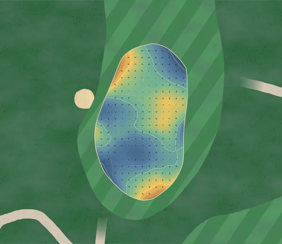 Green contour map of Dundonald Links in Alexandria, Scotland — 237 elevation contours at a 8-centimeter interval with fall-line arrows, traced from 1-meter lidar