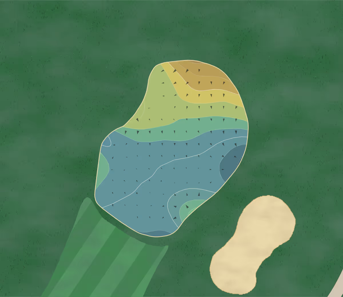 Green contour map of Dunegrass GC in Old Orchard Beach, Maine — 195 elevation contours at a 3-inch interval with fall-line arrows, traced from 1-meter lidar