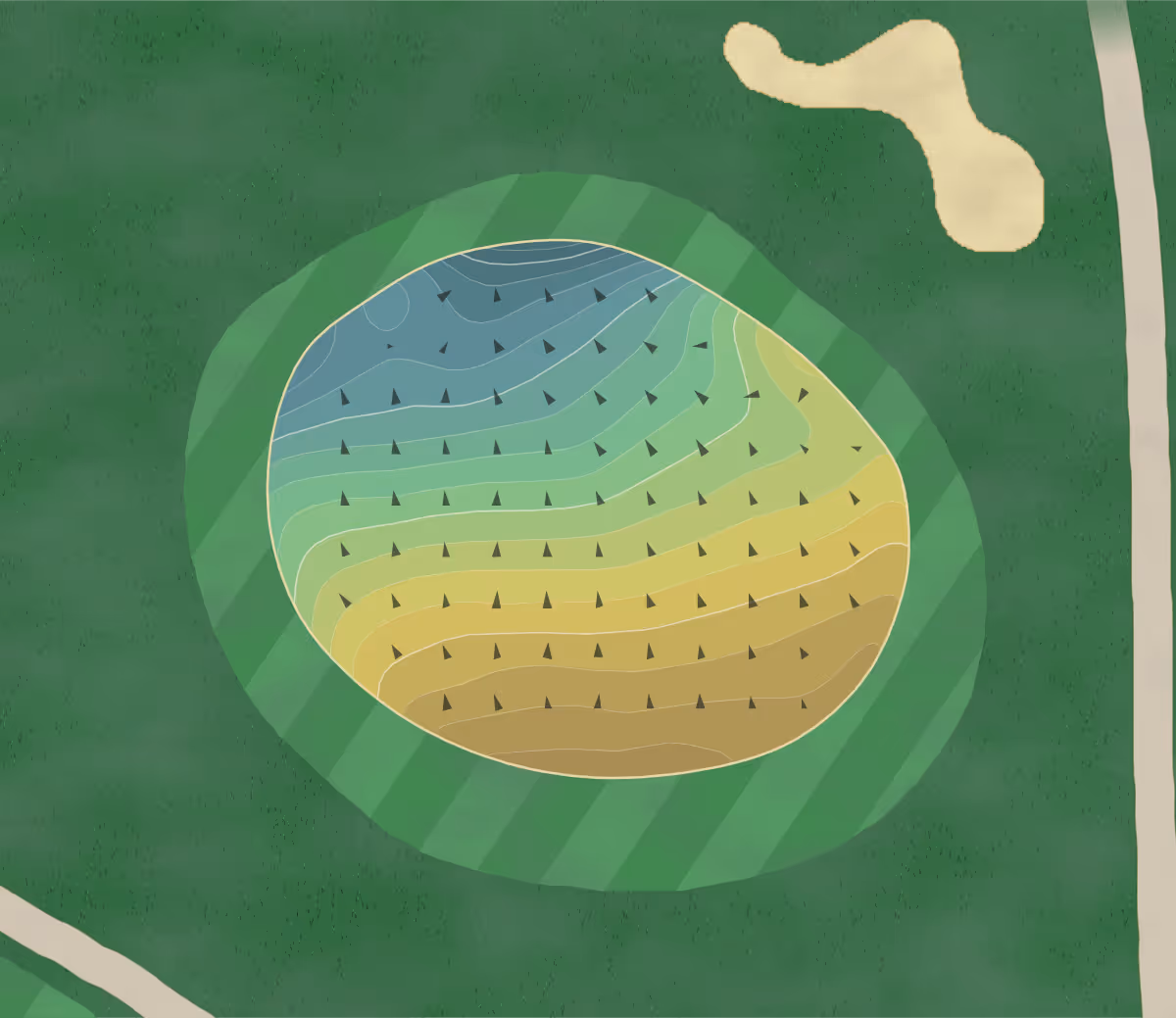 Green contour map of Dunham Hills in Hartland, Michigan — 171 elevation contours at a 3-inch interval with fall-line arrows, traced from 1-meter lidar