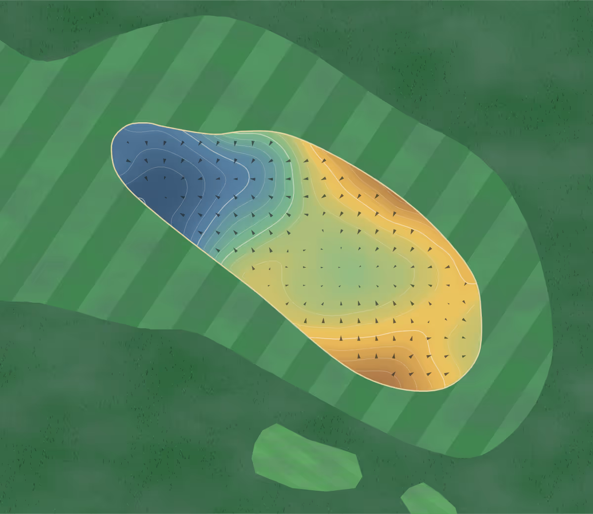 Green contour map of Dunstanburgh Castle in Embelton, England: 159 elevation contours at a 8-centimeter interval with fall-line arrows, traced from 1-meter lidar