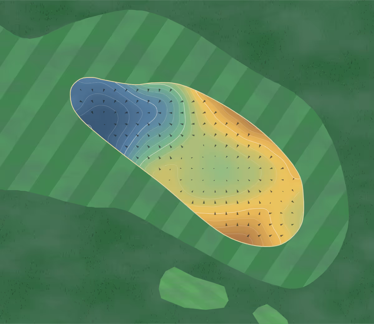 Green contour map of Dunstanburgh Castle in Embelton, England — 159 elevation contours at a 8-centimeter interval with fall-line arrows, traced from 1-meter lidar