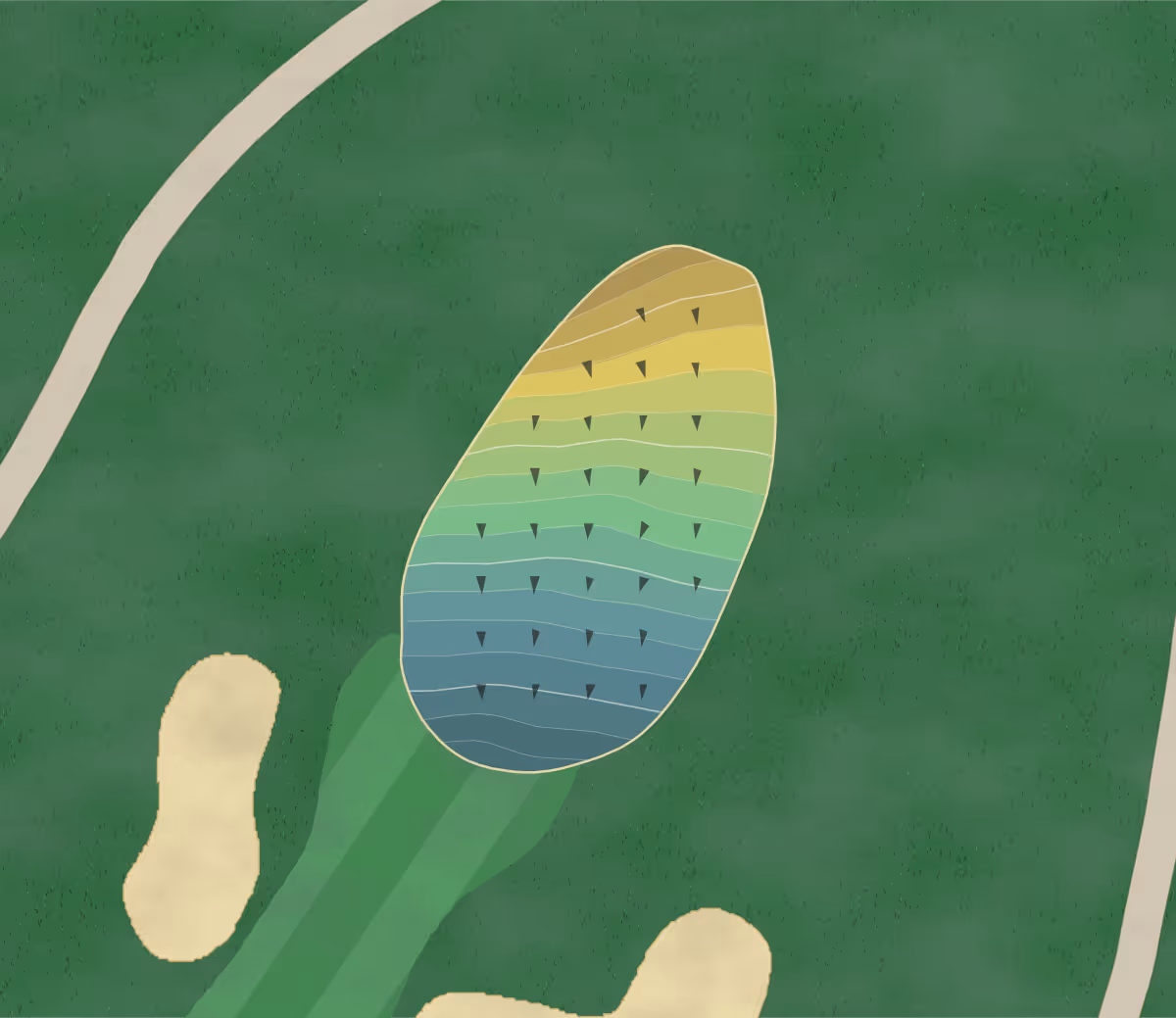 Green contour map of Dunwoodie GC in Yonkers, New York — 167 elevation contours at a 3-inch interval with fall-line arrows, traced from 1-meter lidar