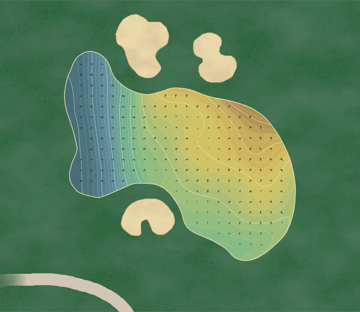 Green contour map of Dupont CC in Wilmington, Delaware — 239 elevation contours at a 3-inch interval with fall-line arrows, traced from 1-meter lidar