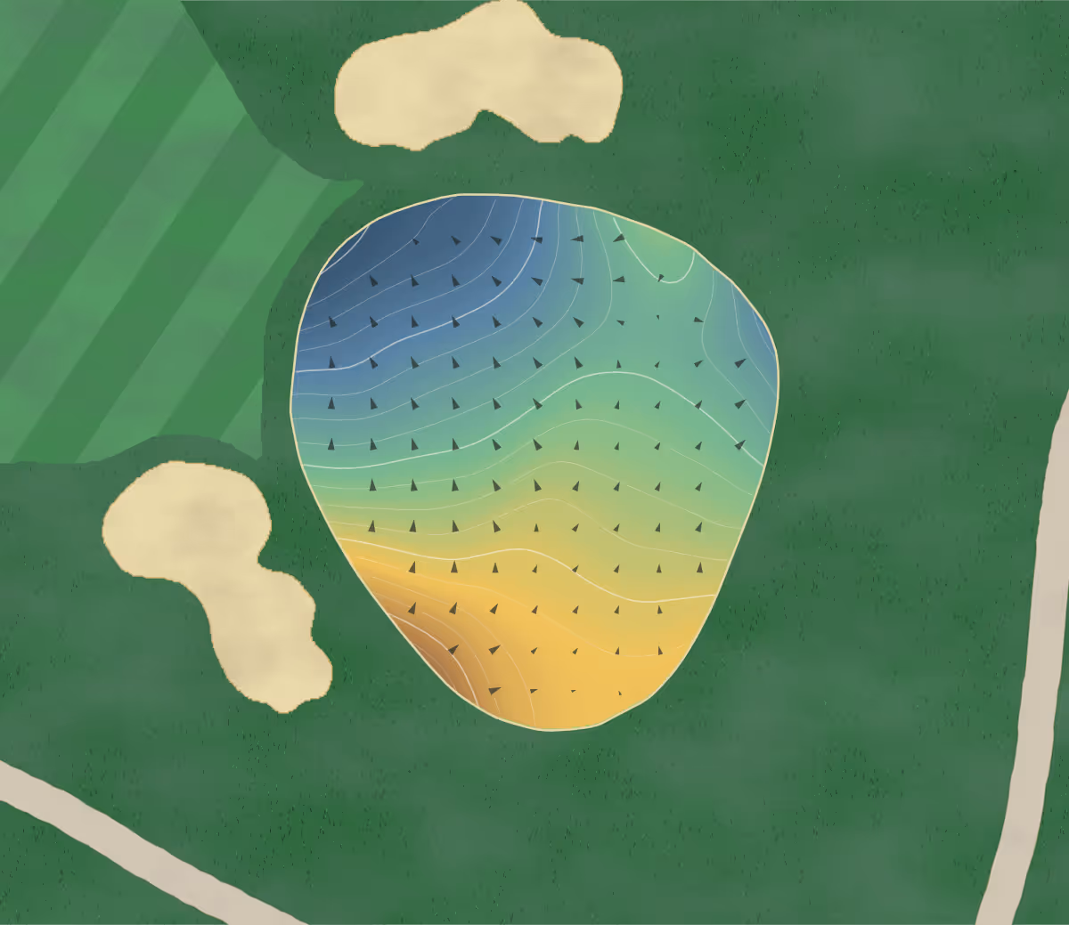 Green contour map of Duxbury Yacht Club in Duxbury, Massachusetts — 218 elevation contours at a 3-inch interval with fall-line arrows, traced from 1-meter lidar