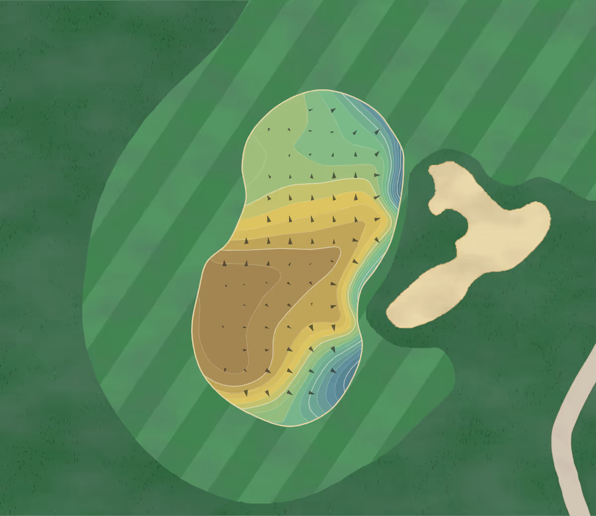 Green contour map of Dye Preserve in Jupiter, Florida — 268 elevation contours at a 3-inch interval with fall-line arrows, traced from 1-meter lidar