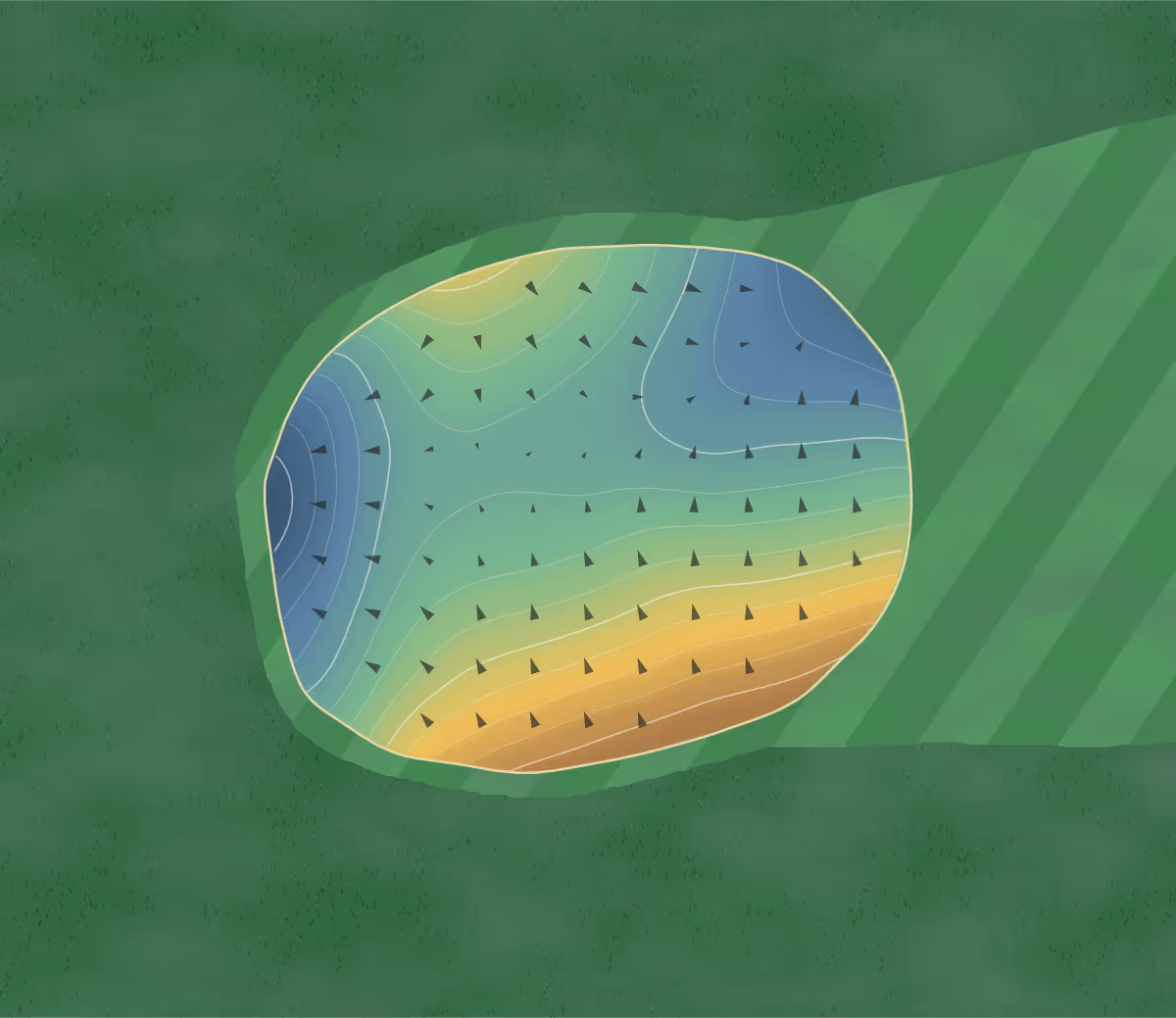 Green contour map of Dykeman Park in Logansport, Indiana: 193 elevation contours at a 3-inch interval with fall-line arrows, traced from 1-meter lidar