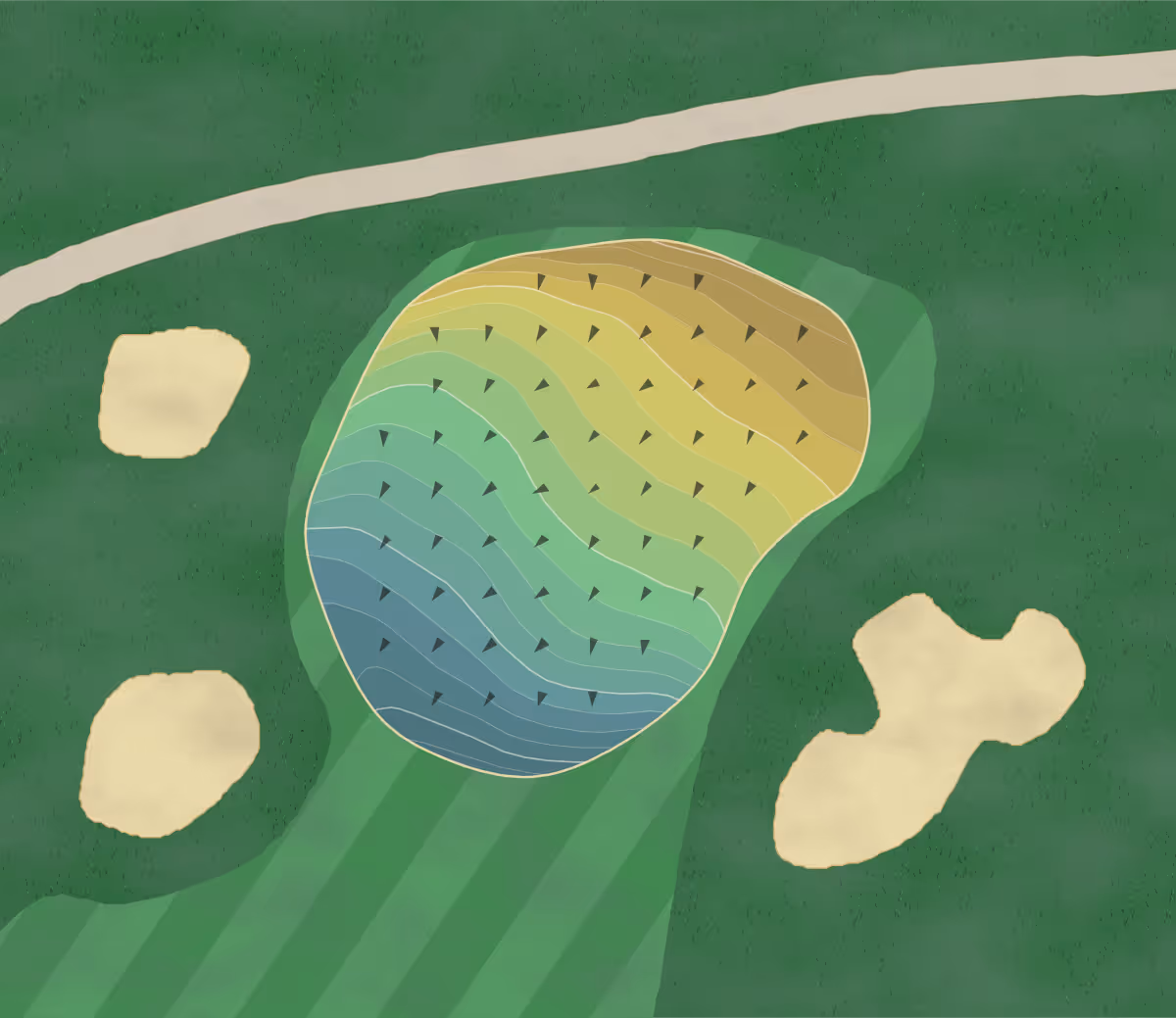 Green contour map of E Gaynor in Stamford, Connecticut — 190 elevation contours at a 3-inch interval with fall-line arrows, traced from 1-meter lidar