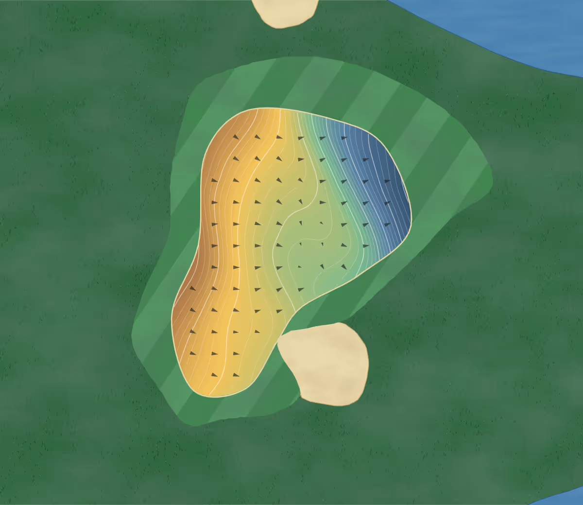 Green contour map of Eagle Crest in Greenwood, Canada: 259 elevation contours at a 8-centimeter interval with fall-line arrows, traced from 1-meter lidar