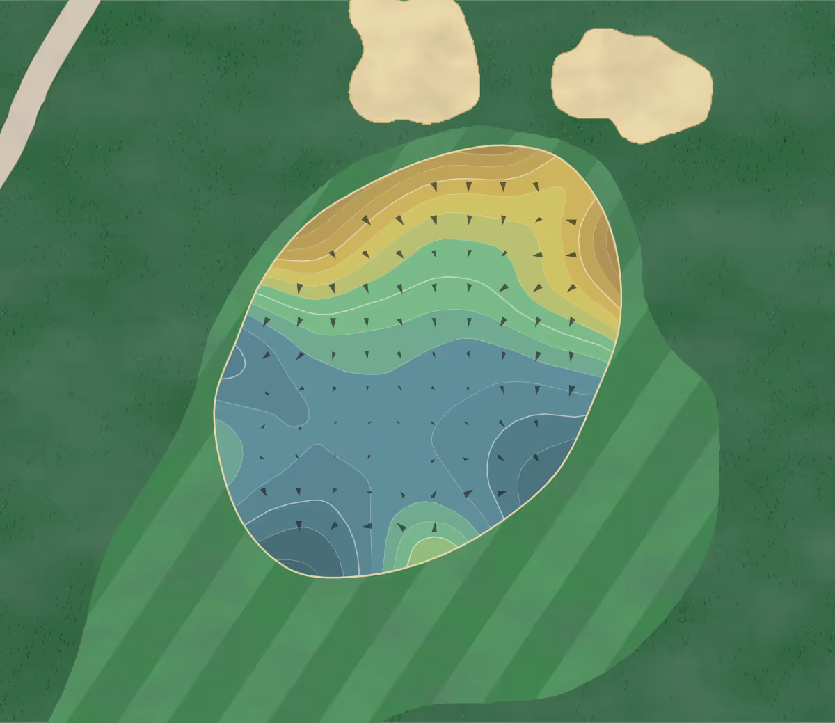 Green contour map of Eagle Falls in Indio, California — 298 elevation contours at a 3-inch interval with fall-line arrows, traced from 1-meter lidar
