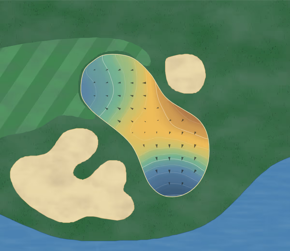 Green contour map of Eagle Hill Golf & A in Little Rock, Arkansas — 148 elevation contours at a 3-inch interval with fall-line arrows, traced from 1-meter lidar