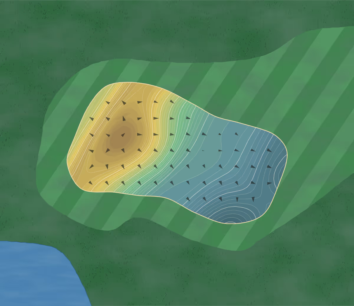 Green contour map of Eagle Pointe in Mont Belvieu, Texas — 231 elevation contours at a 3-inch interval with fall-line arrows, traced from 1-meter lidar