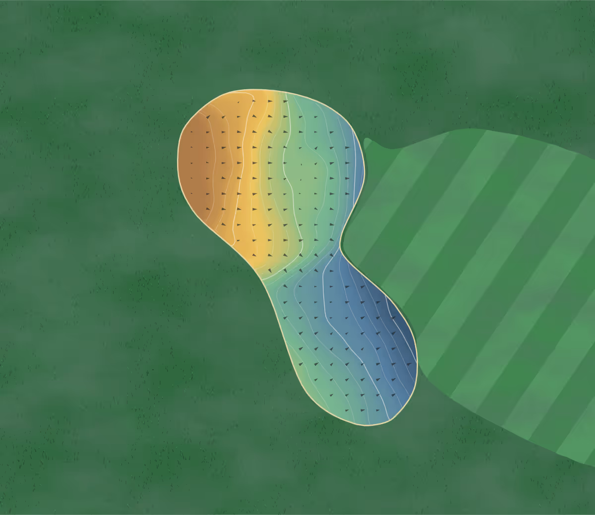 Green contour map of Eagle River in Sicamous, Canada: 35 elevation contours at a 8-centimeter interval with fall-line arrows, traced from 1-meter lidar