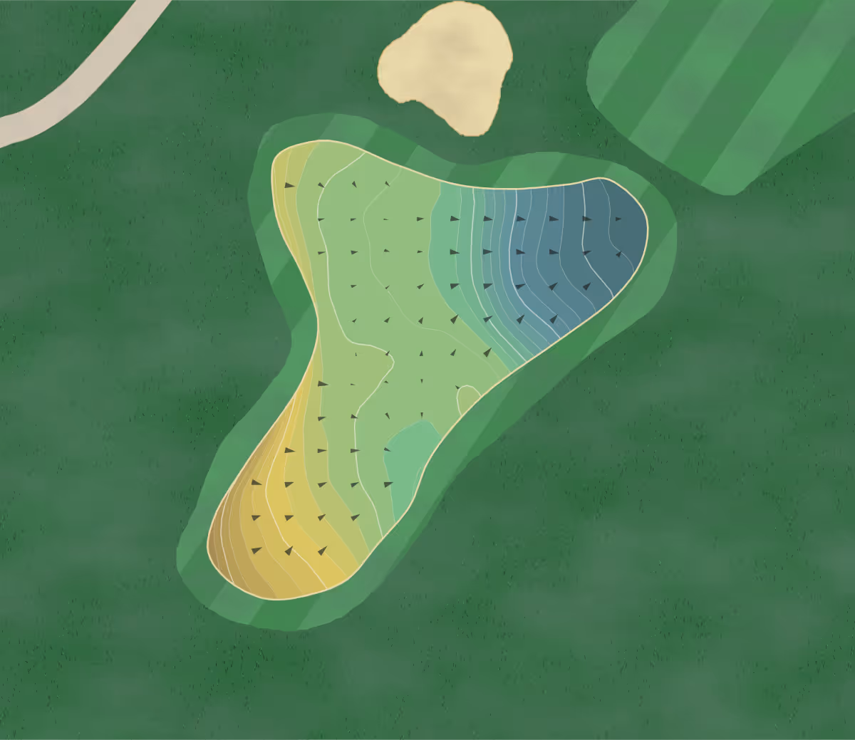 Green contour map of Eagle's Bluff in Bullard, Texas — 196 elevation contours at a 3-inch interval with fall-line arrows, traced from 1-meter lidar