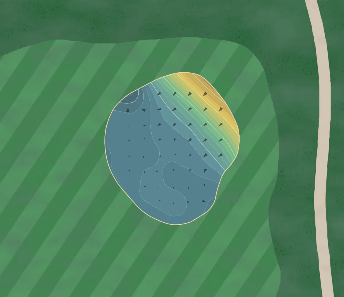 Green contour map of Eagle Springs in Eagle, Wisconsin — 106 elevation contours at a 3-inch interval with fall-line arrows, traced from 1-meter lidar