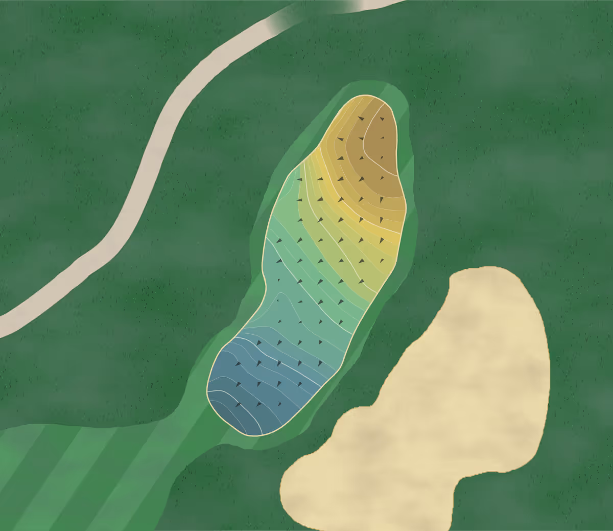 Green contour map of Eagle Vines in Napa, California — 210 elevation contours at a 3-inch interval with fall-line arrows, traced from 1-meter lidar