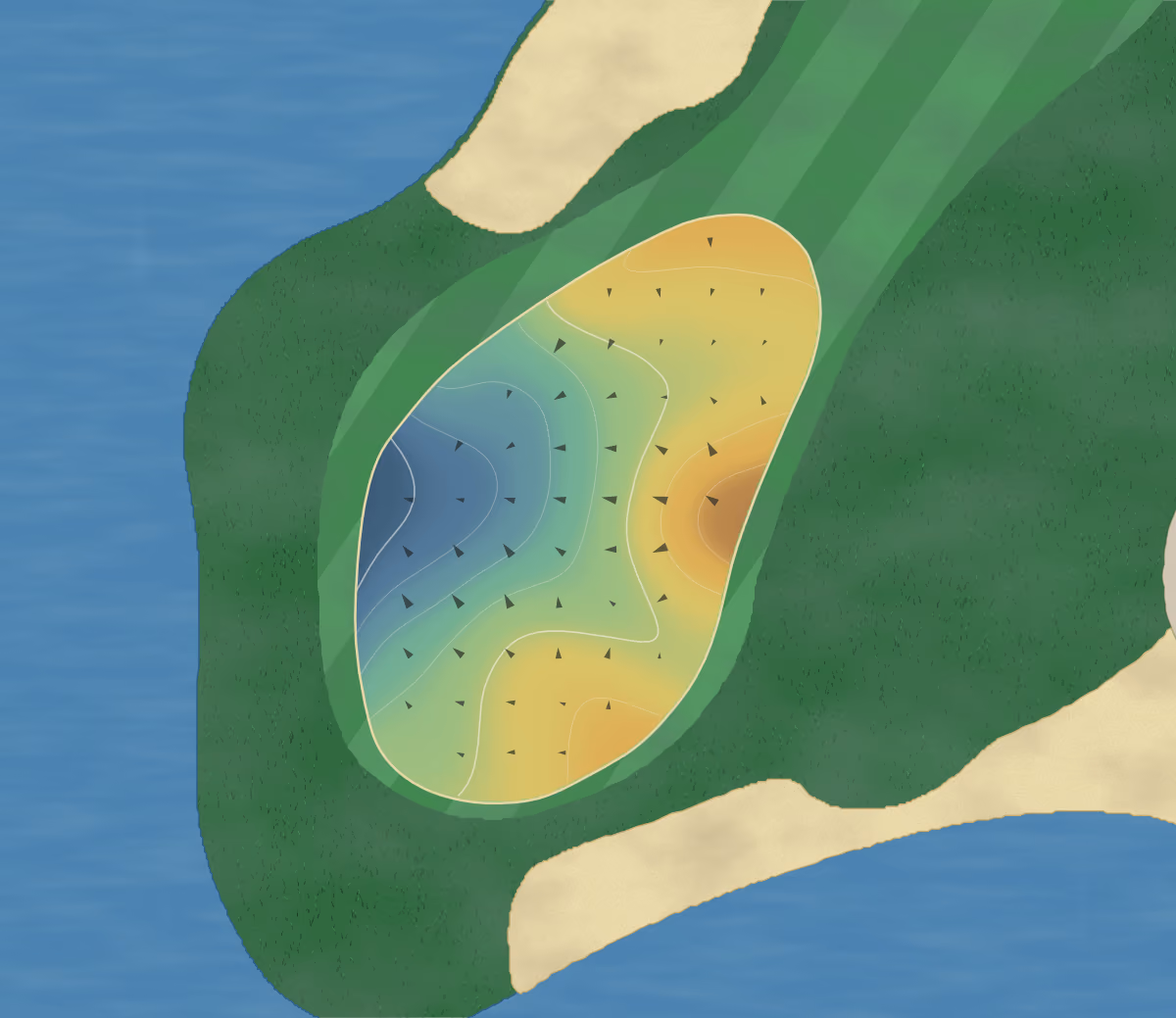 Green contour map of Eagles Nest in Goodyear, Arizona: 7 elevation contours at a 3-inch interval with fall-line arrows, traced from 1-meter lidar